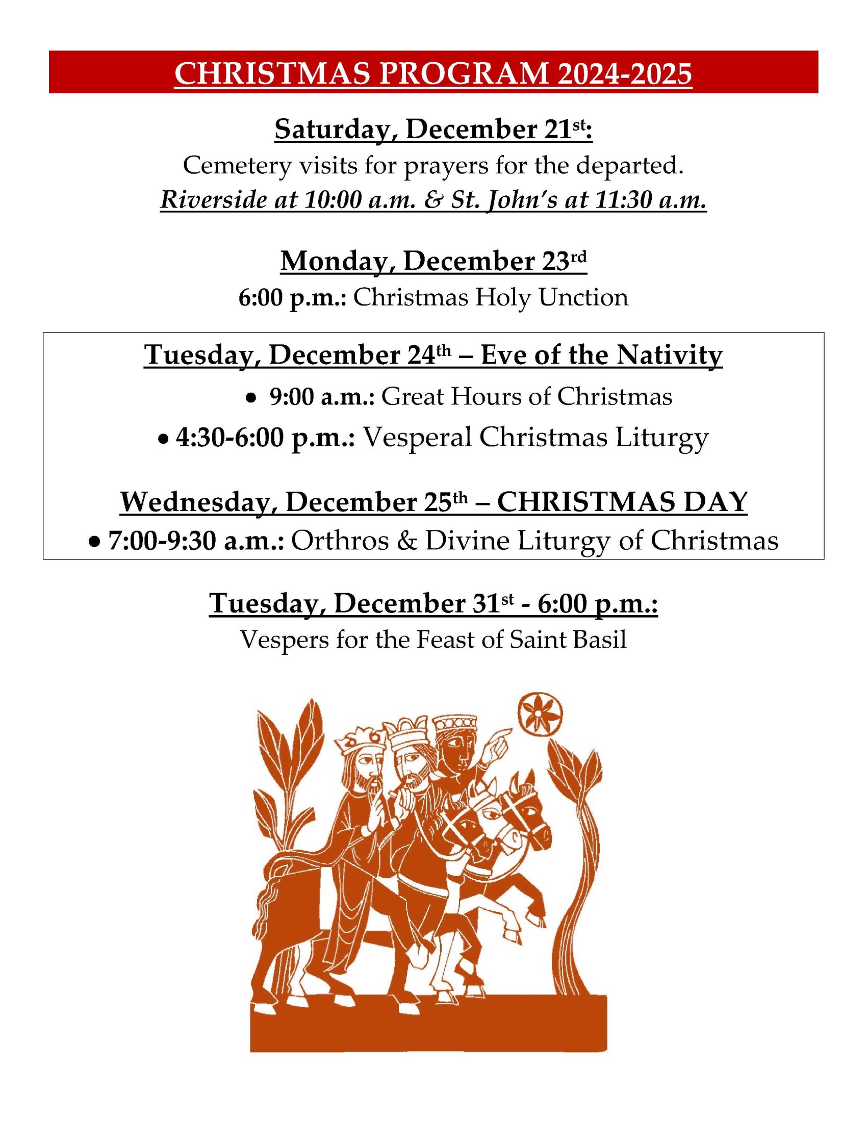 Christmas Week Service Schedule 2024