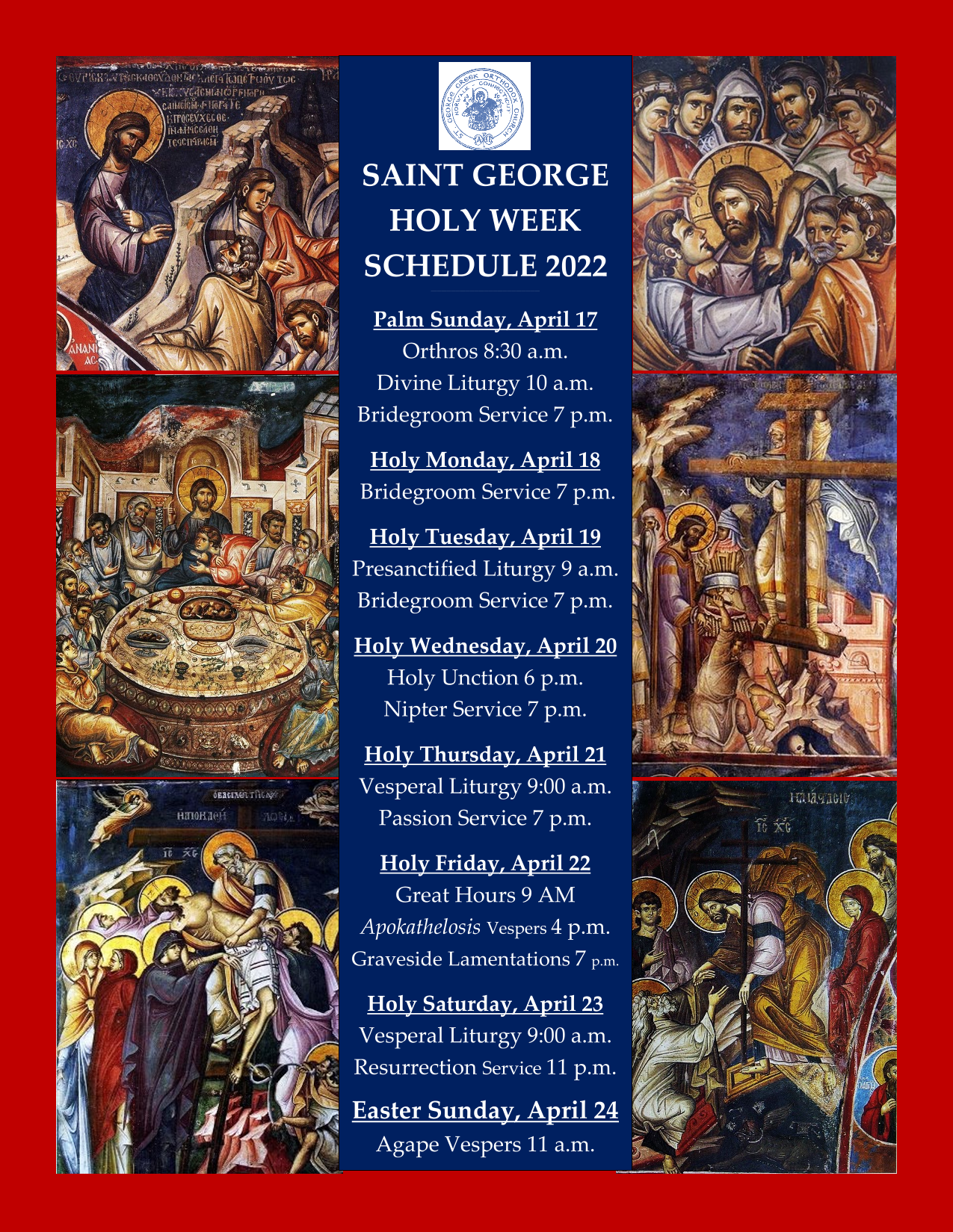 Holy Week 2022 Schedule of Services